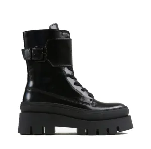 Evi Ann Black Leather Chunky Boots