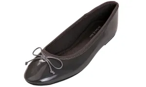 Feversole Women's Macaroon Dark Grey Memory Foam Cushion Insock Patent Ballet Flat