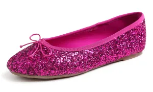 Feversole Women's Macaroon Glitter Hot Fuchsia Memory Foam Cushion Insock Ballet Flat