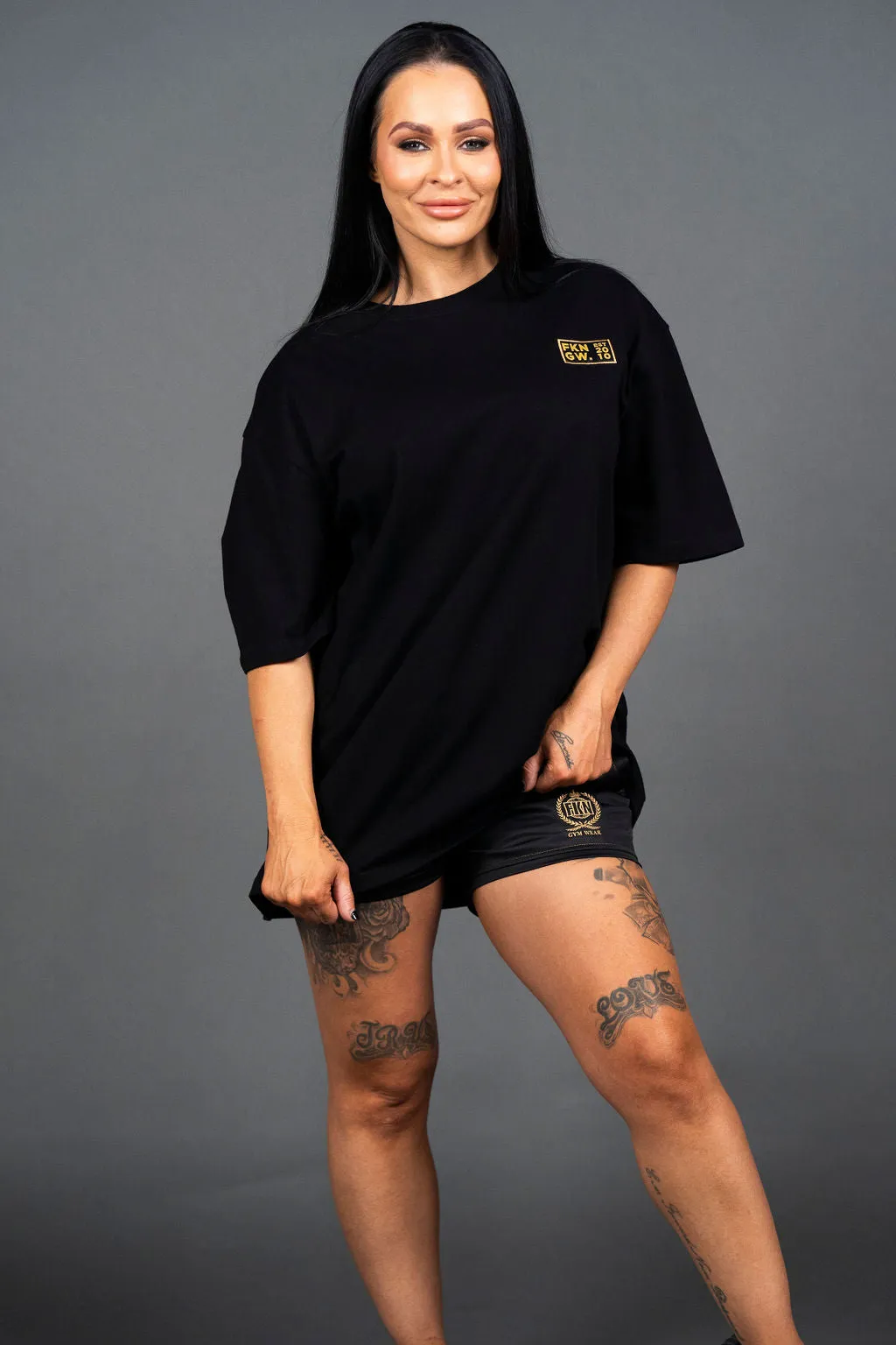 FKN GOLD | Women's Oversized Pump Cover Gym T-Shirt | Black