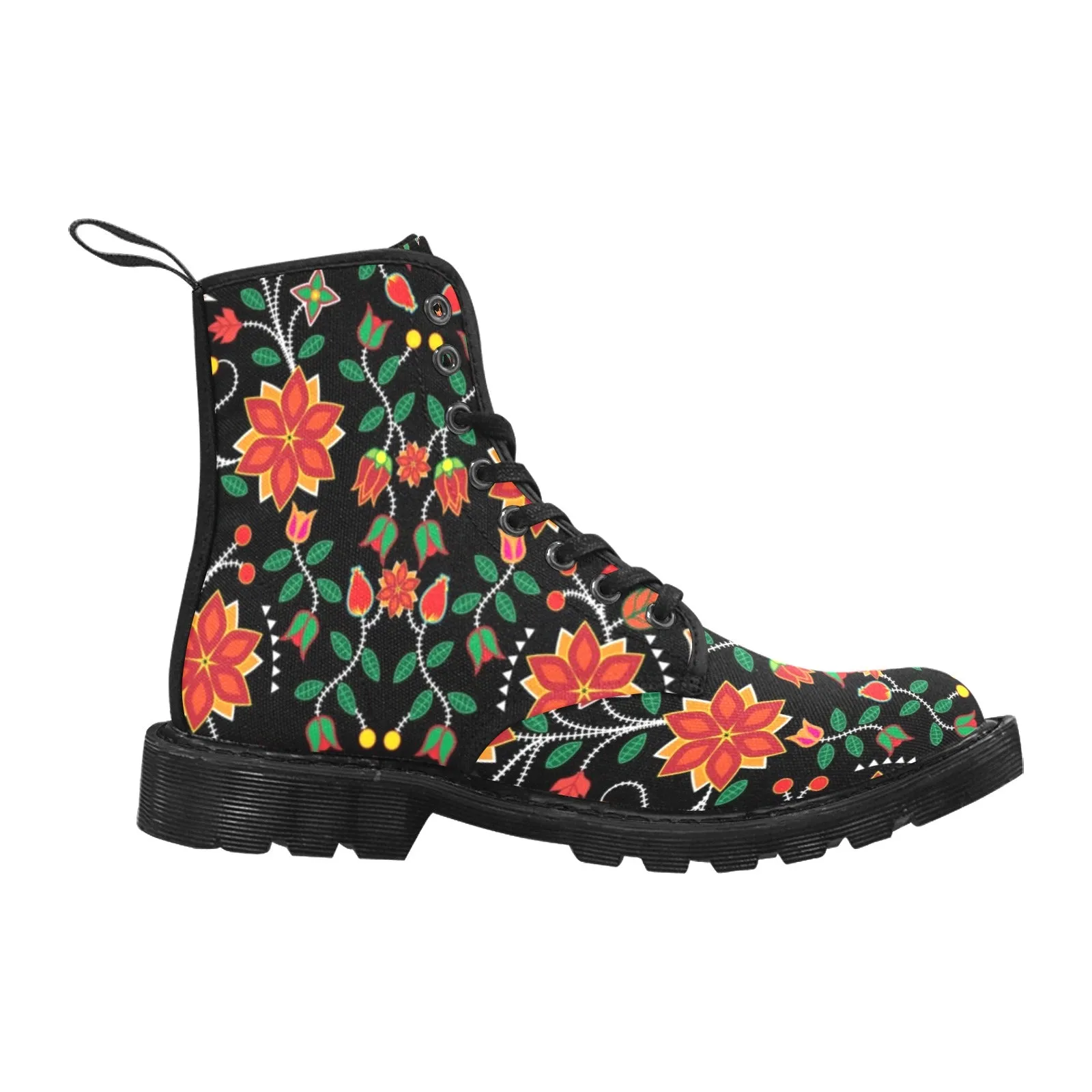 Floral Beadwork Six Bands Boots for Women (Black)