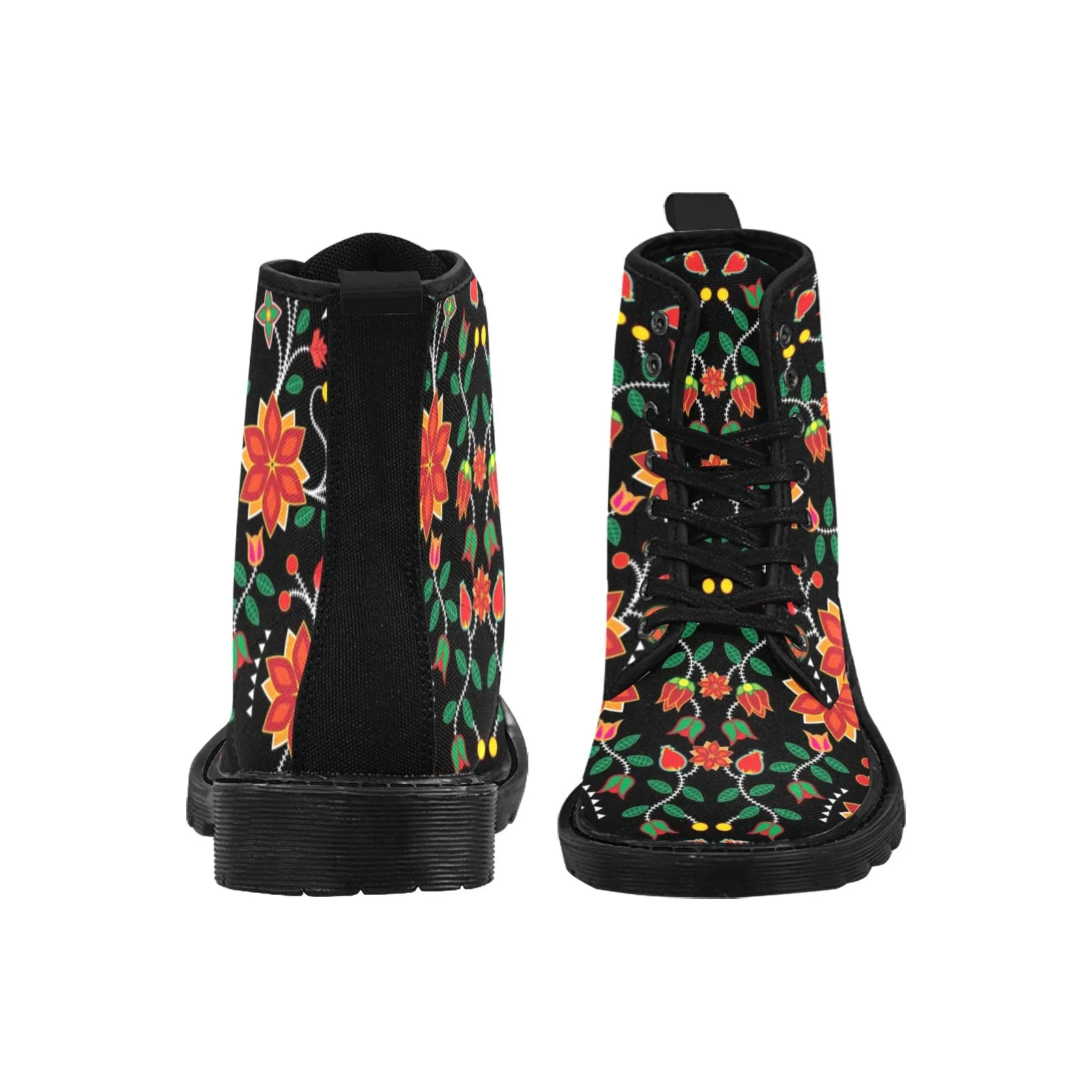 Floral Beadwork Six Bands Boots for Women (Black)