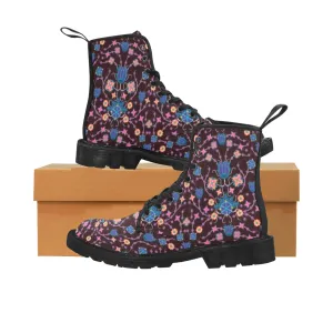 Floral Damask Purple Boots for Men (Black)