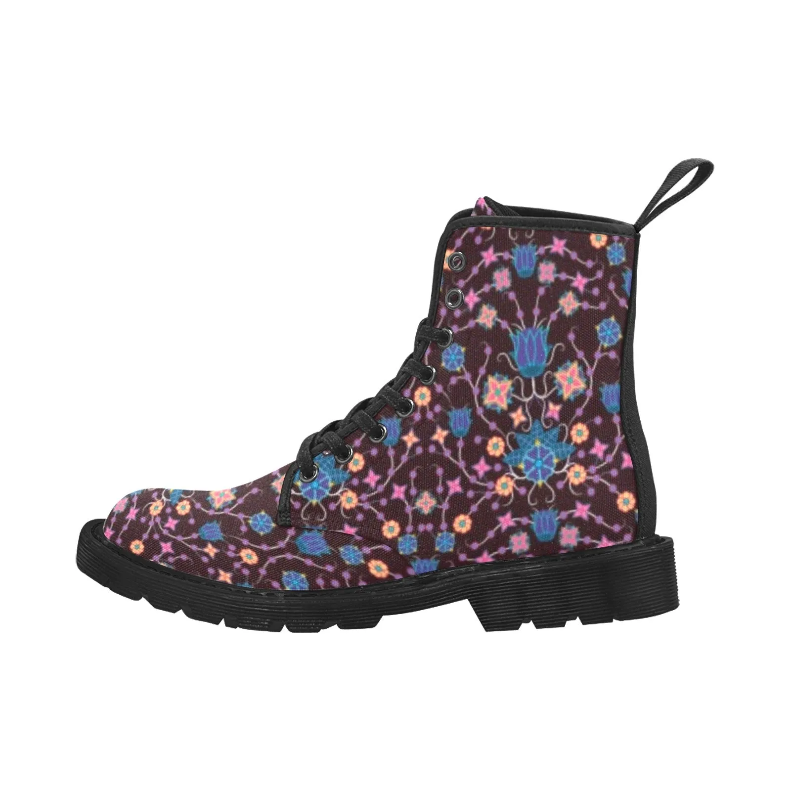 Floral Damask Purple Boots for Men (Black)