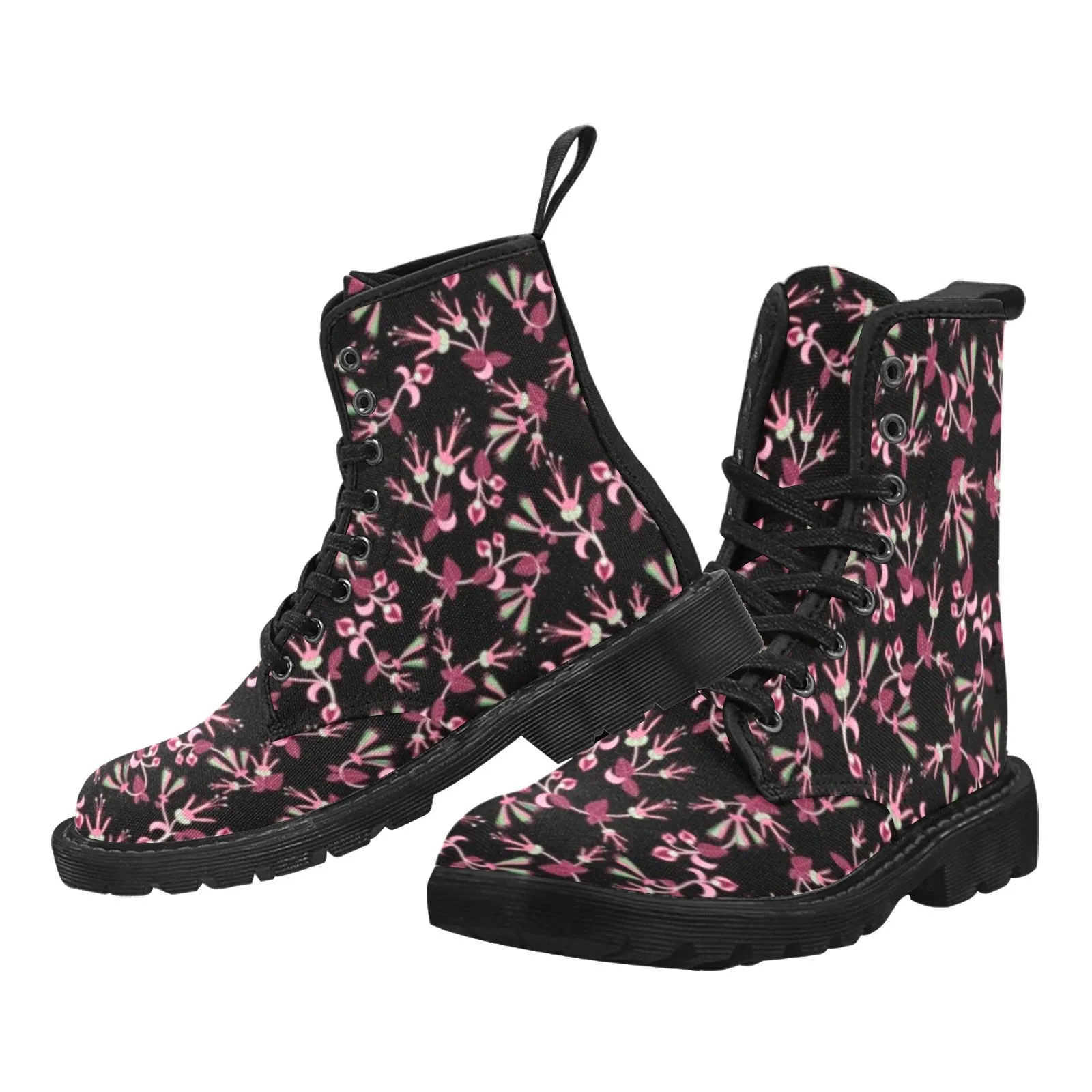 Floral Green Black Boots for Men (Black)