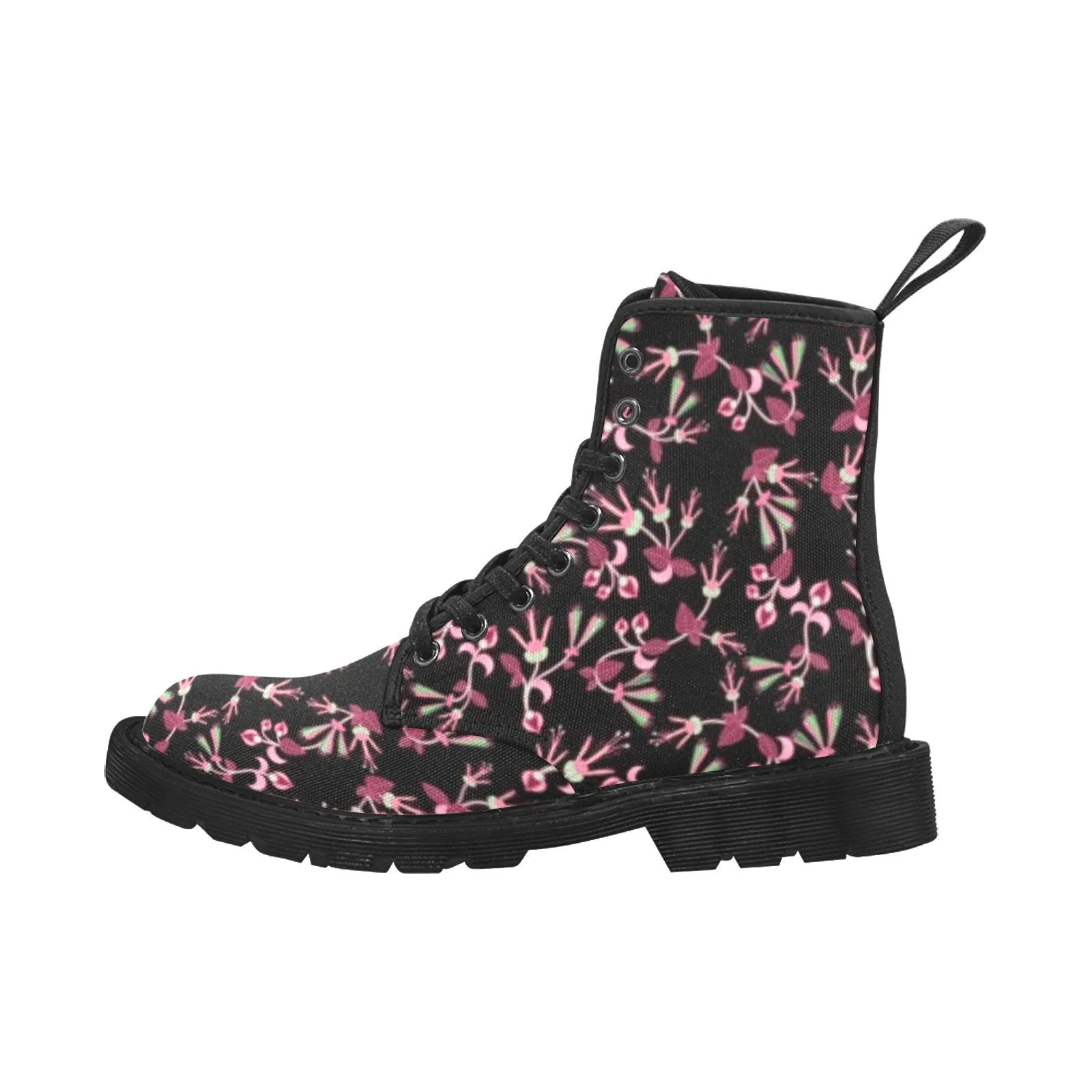 Floral Green Black Boots for Men (Black)