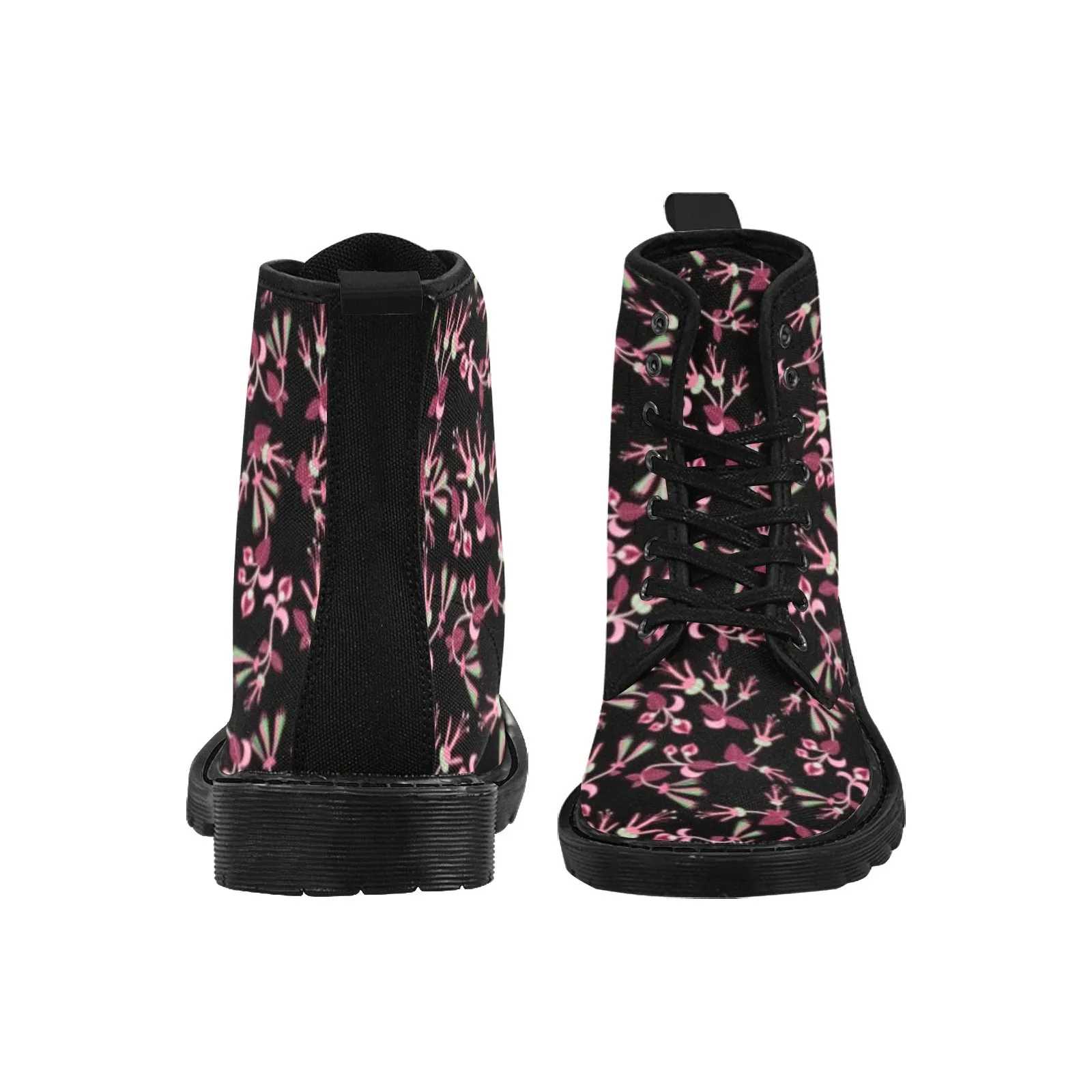 Floral Green Black Boots for Women (Black)