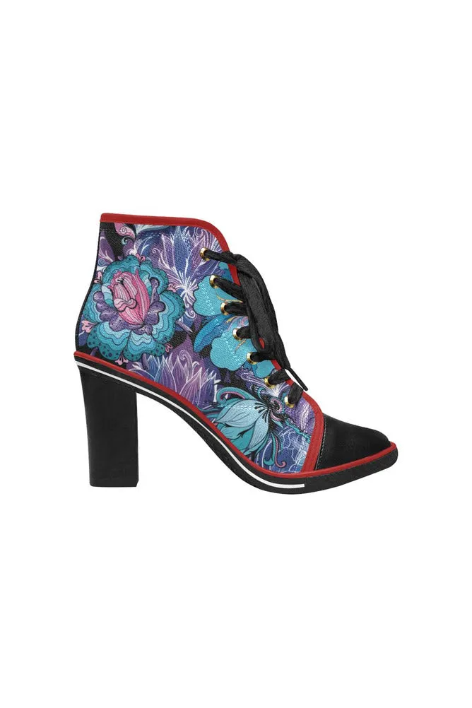 floral mad 6 Women's Lace Up Chunky Heel Ankle Booties (Model 054)