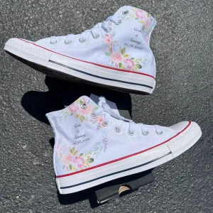 Floral Wedding Pastel Customizable White High Tops - Custom Converse Shoes