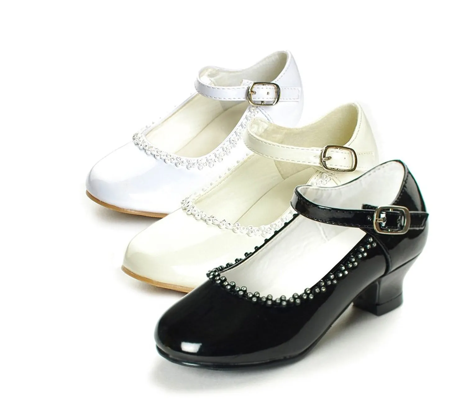 Flower Girls Rhinestone Detailed Patent Heel Shoes  GS-001