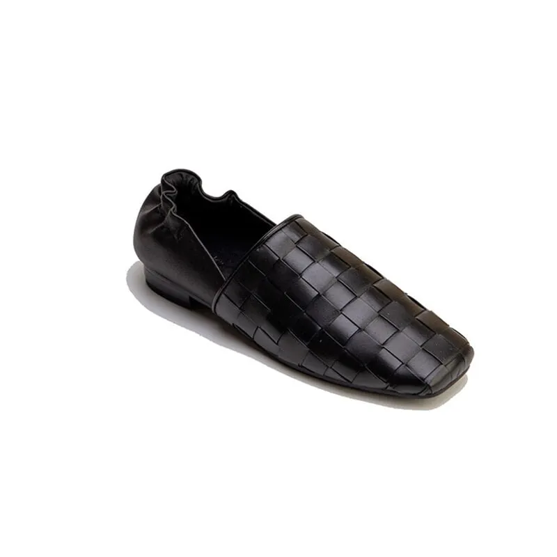 Genuine Leather Weave Loafers for Women in Black/White