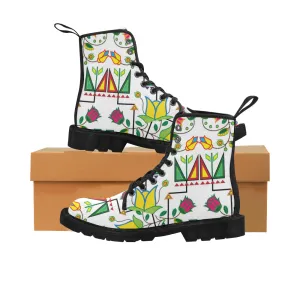 Geometric Floral Summer-White Boots for Women (Black)