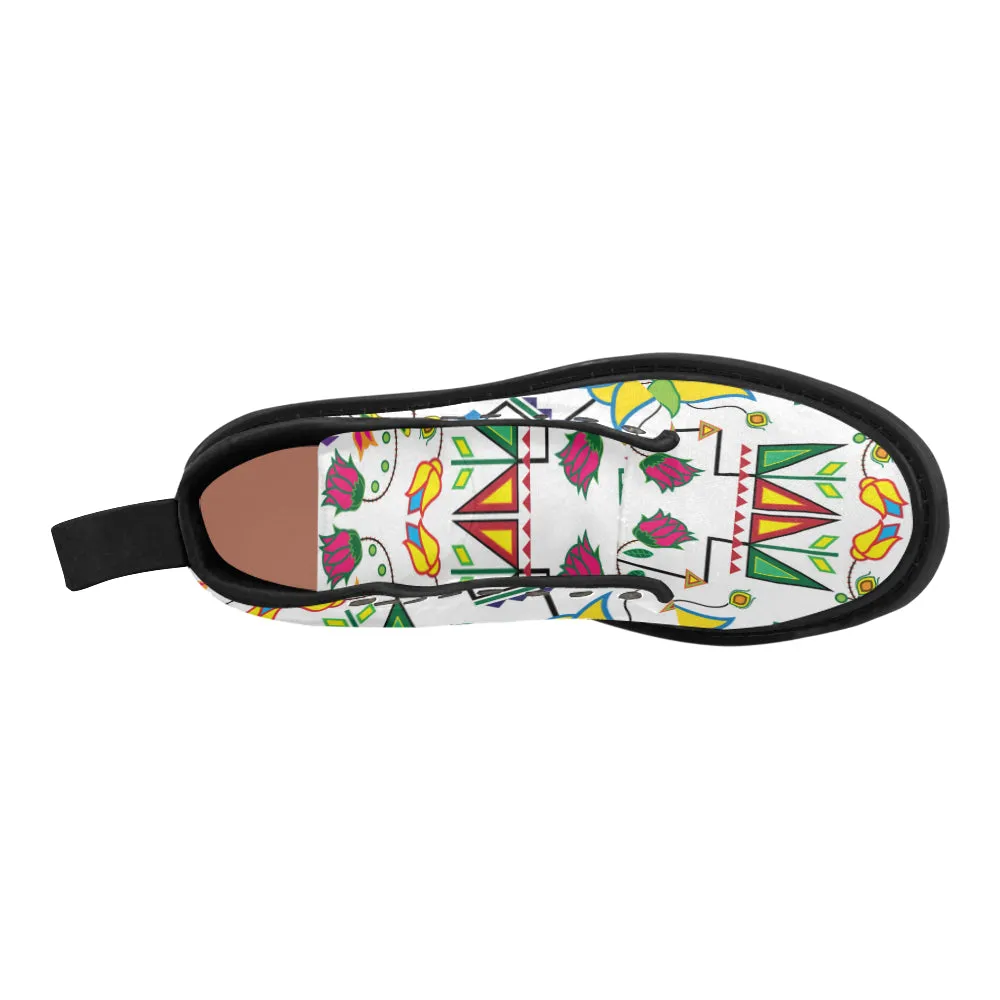 Geometric Floral Summer-White Boots for Women (Black)