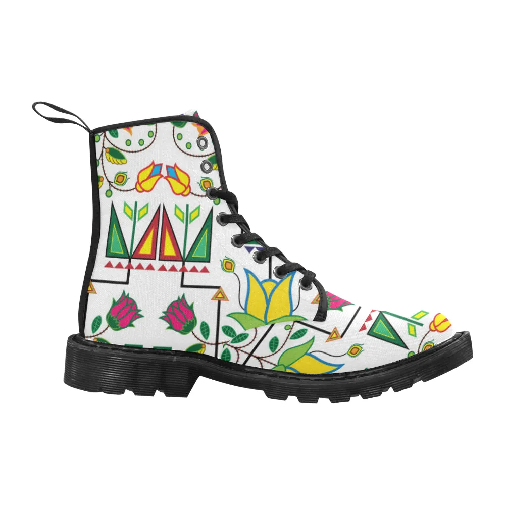 Geometric Floral Summer-White Boots for Women (Black)