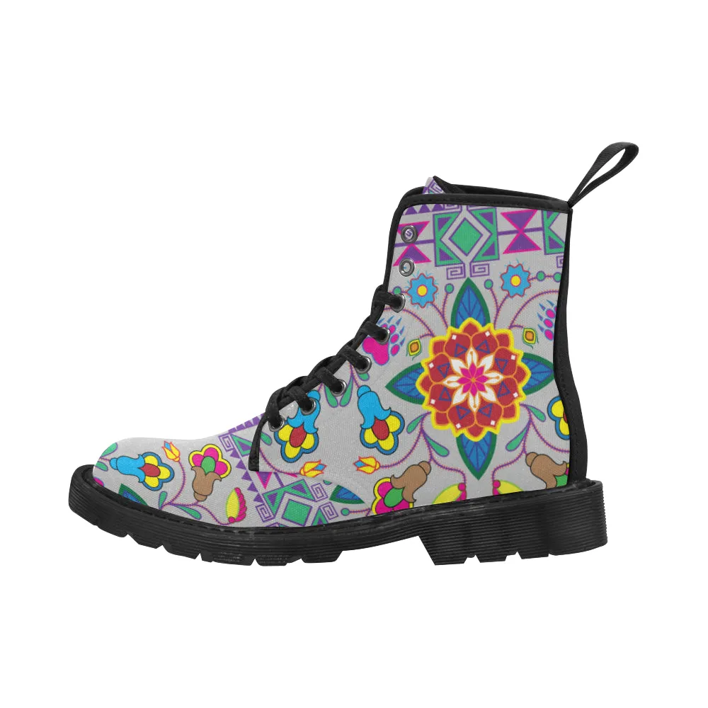 Geometric Floral Winter-Gray Boots for Women (Black)