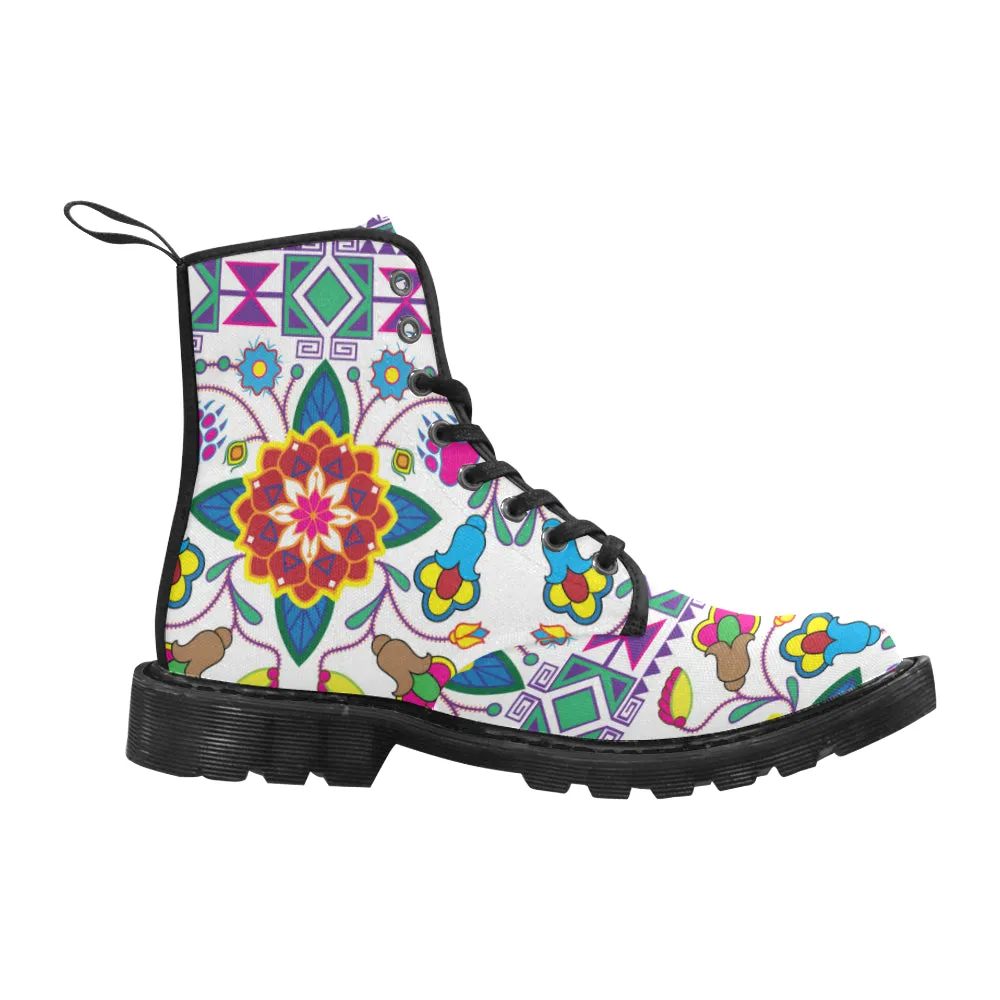 Geometric Floral Winter-White Boots for Women (Black)