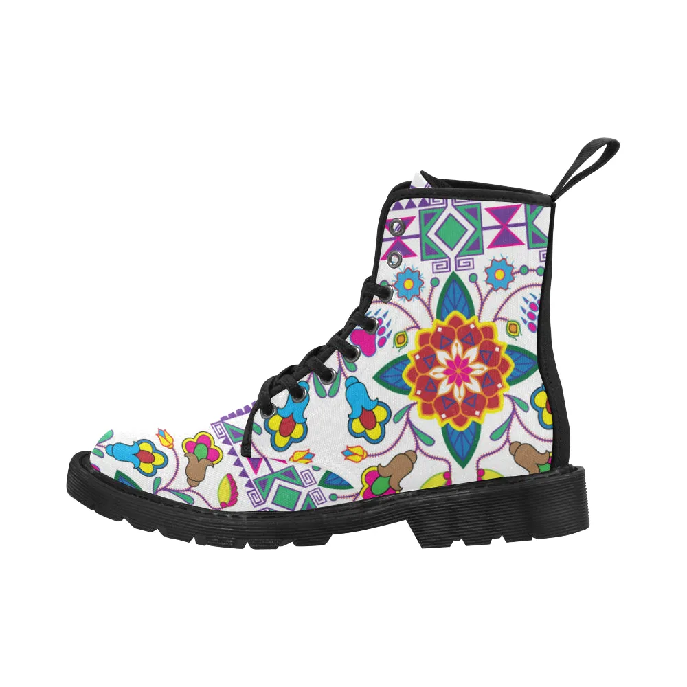 Geometric Floral Winter-White Boots for Women (Black)