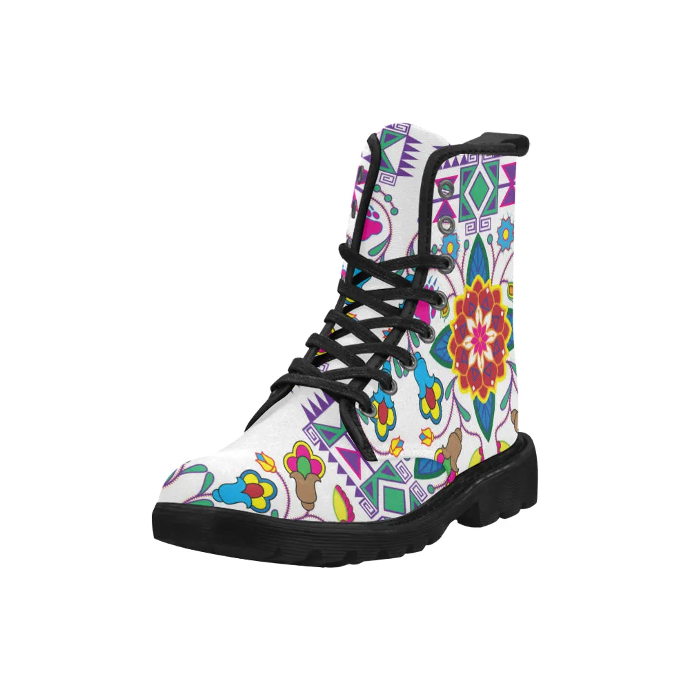 Geometric Floral Winter-White Boots for Women (Black)