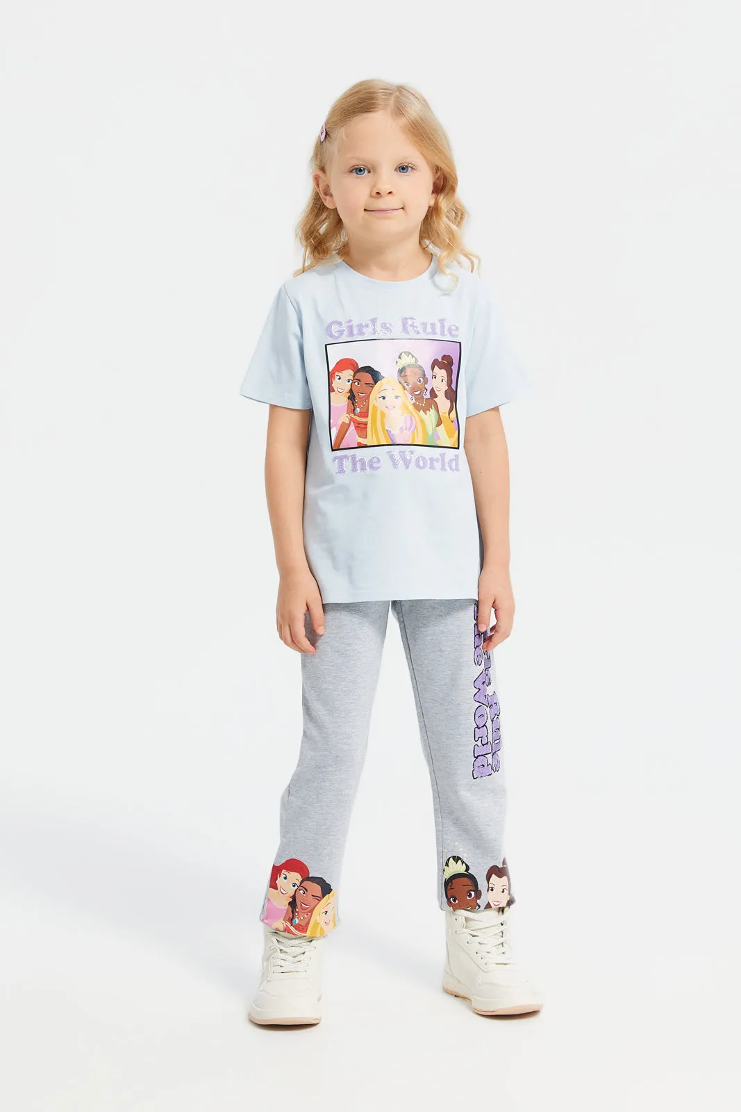 Girls Grey Disney Princess Track Pants