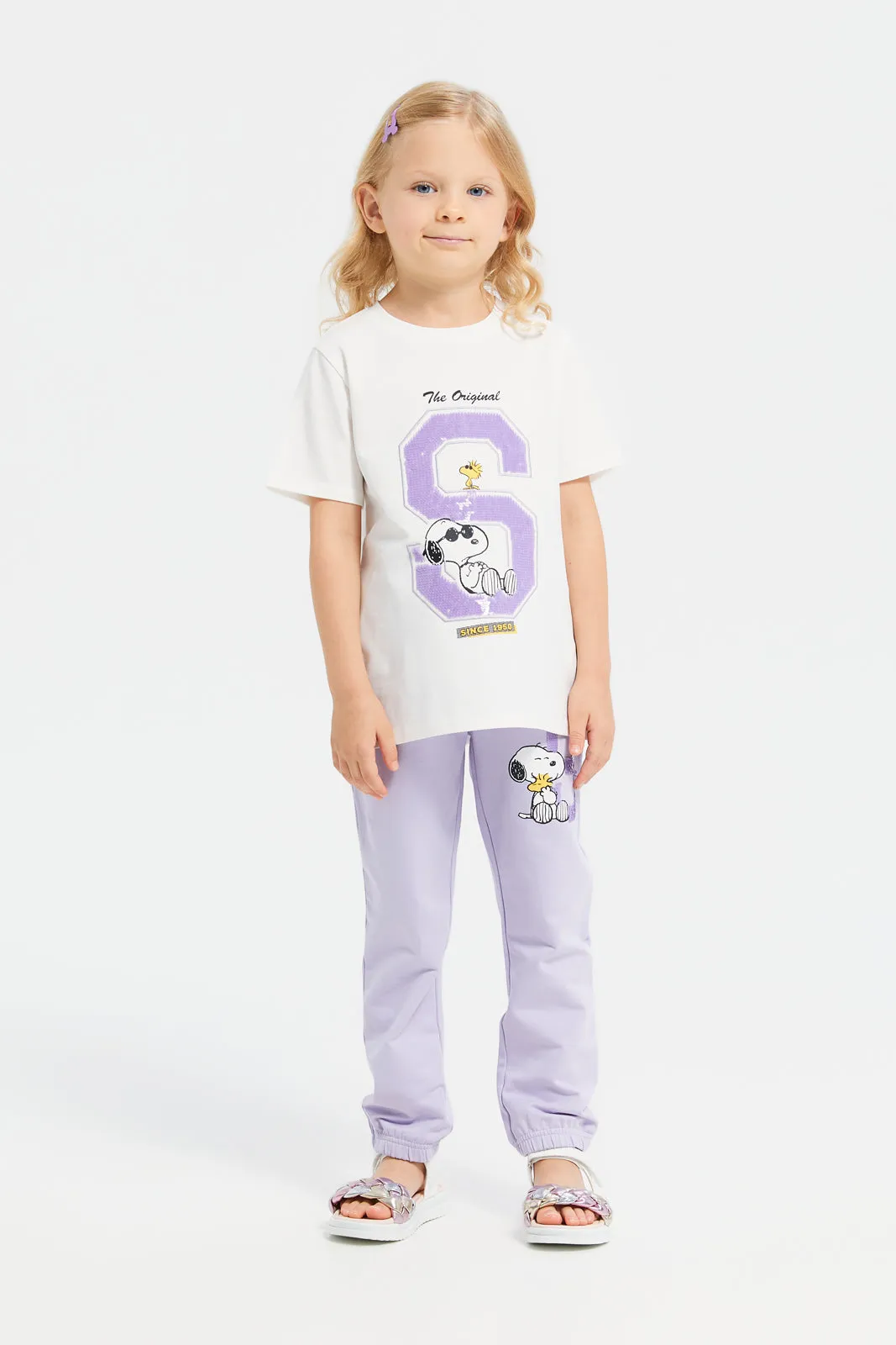 Girls Lilac Snoopy Sequins Track Pants