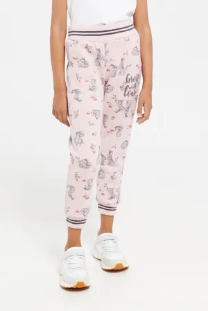 Girls Pink Printed Track Pants