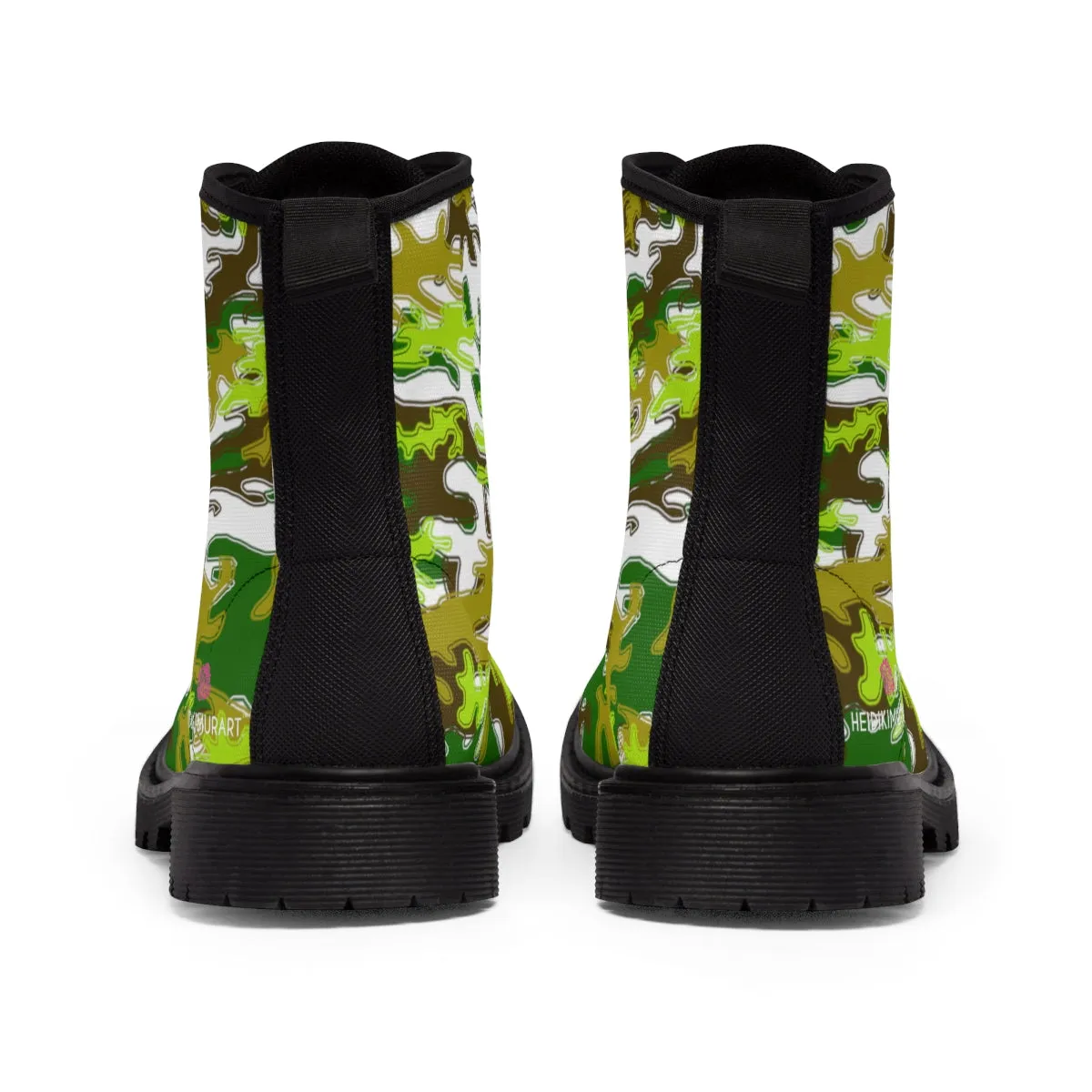 Green Camo Print Women's Boots, Army Military Print Best Winter Laced Up Canvas Boots For Women (US Size 6.5-11)