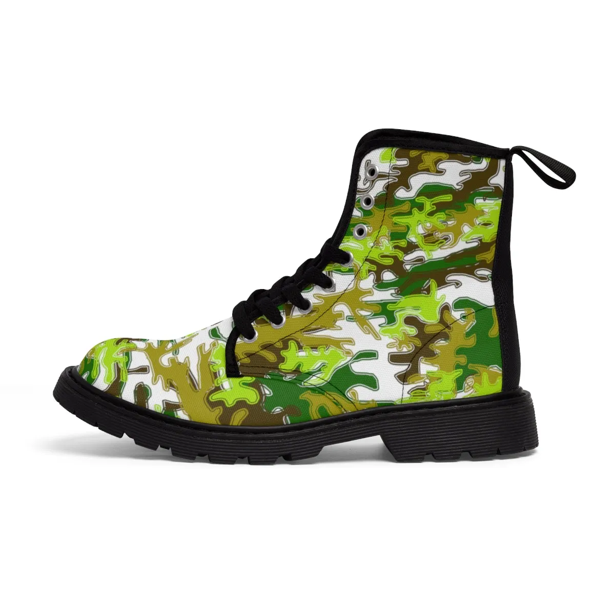 Green Camo Print Women's Boots, Army Military Print Best Winter Laced Up Canvas Boots For Women (US Size 6.5-11)