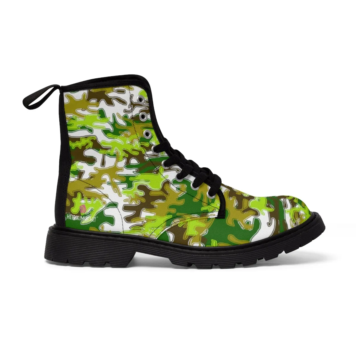 Green Camo Print Women's Boots, Army Military Print Best Winter Laced Up Canvas Boots For Women (US Size 6.5-11)