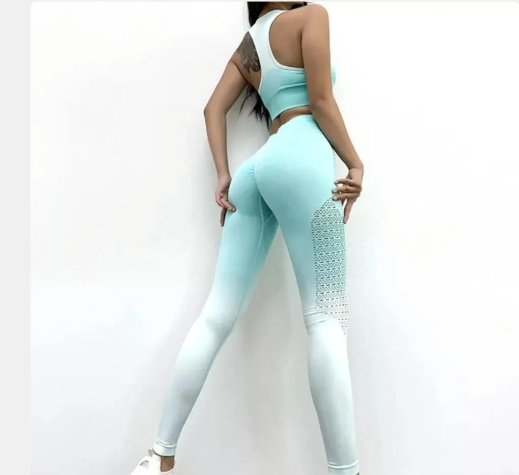 Gym Bunny Annabella Aqua Faded 2 Piece Set