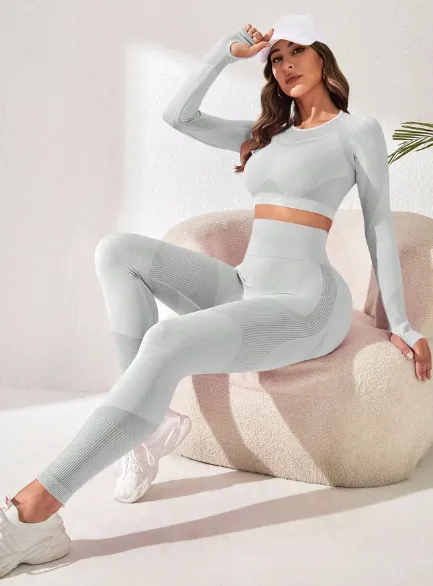 Gym Bunny Light Grey Seamless Long Sleeved Gym Set