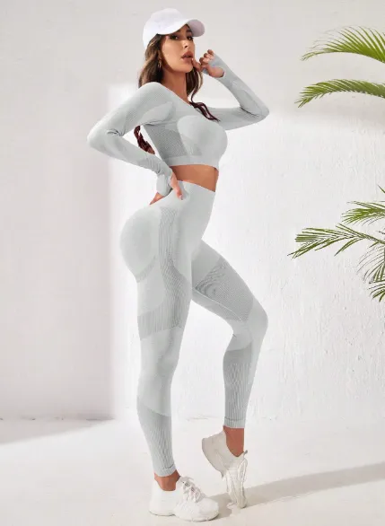 Gym Bunny Light Grey Seamless Long Sleeved Gym Set