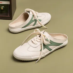 Handmade Soft Leather white shoes for women Lace up Mules Designer Shoes Blue/Green