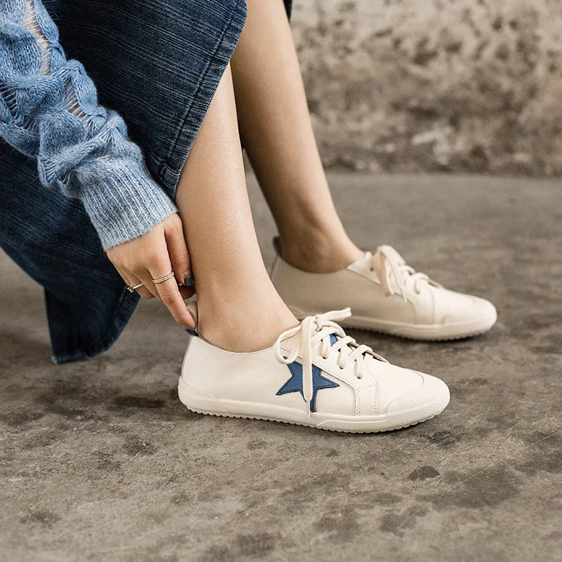 Handmade Soft Leather white shoes for women Lace up Sneakers Designer Shoes Red/Green/Beige/Blue