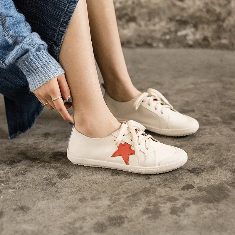 Handmade Soft Leather white shoes for women Lace up Sneakers Designer Shoes Red/Green/Beige/Blue