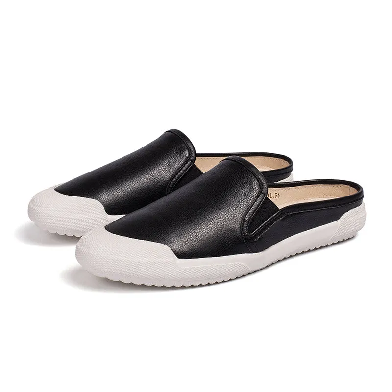 Handmade Soft Leather white shoes for women Mules Designer Shoes Black/White