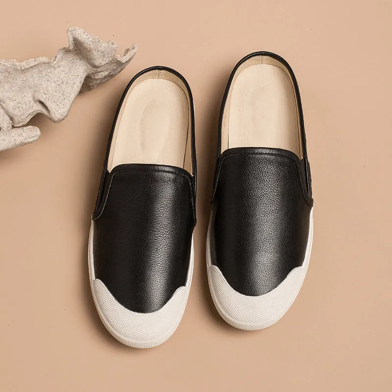 Handmade Soft Leather white shoes for women Mules Designer Shoes Black/White