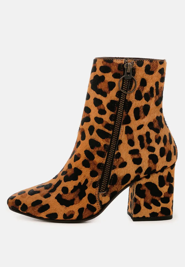 HELEN Leopard Print Block Heel Leather Boots