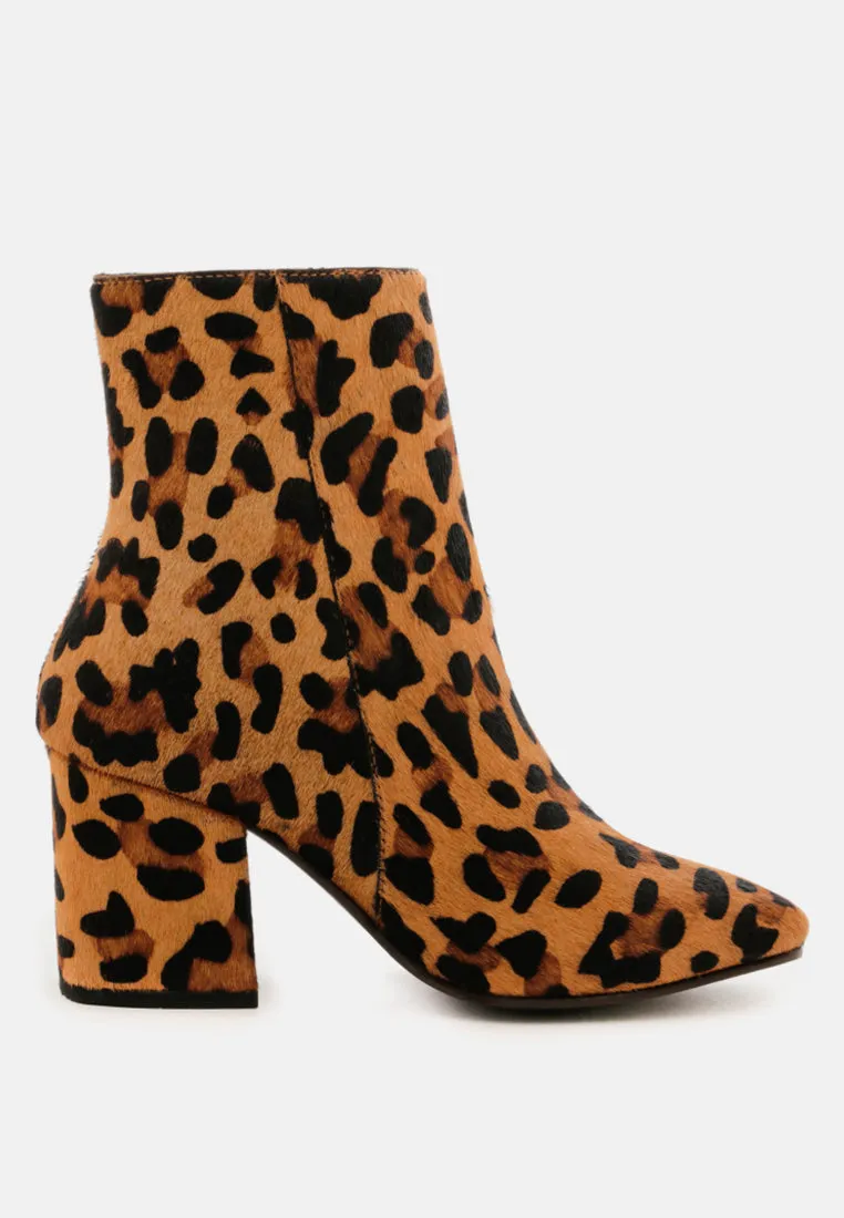 HELEN Leopard Print Block Heel Leather Boots