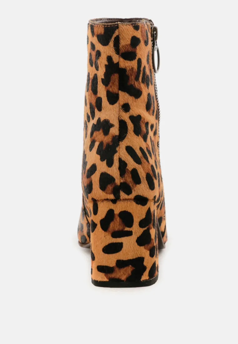 HELEN Leopard Print Block Heel Leather Boots