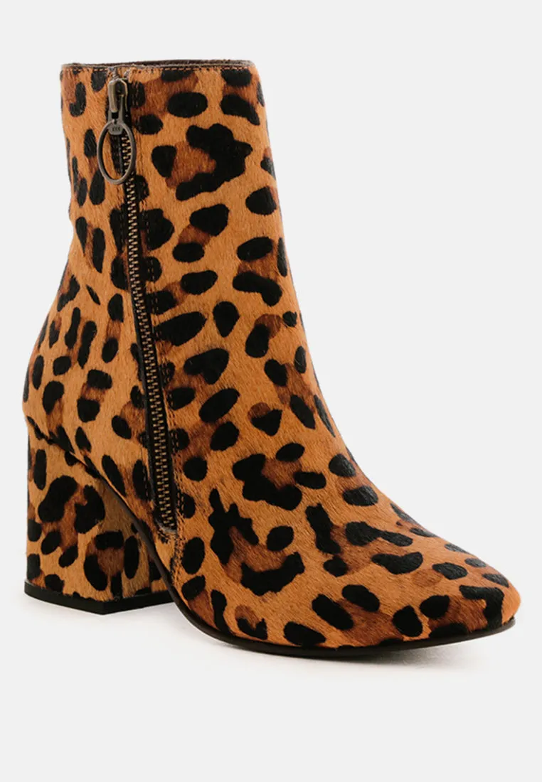 HELEN Leopard Print Block Heel Leather Boots