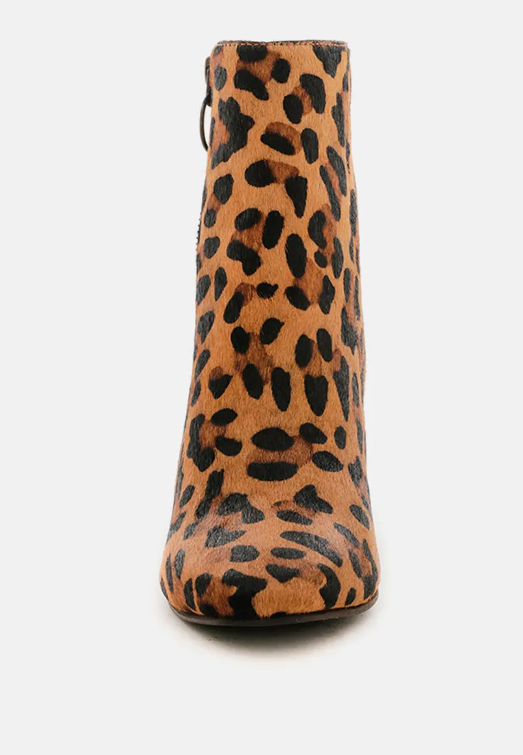 HELEN Leopard Print Block Heel Leather Boots