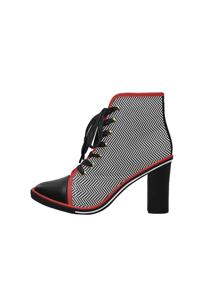 Herringbone Horizontal Women's Lace Up Chunky Heel Ankle Booties (Model 054)