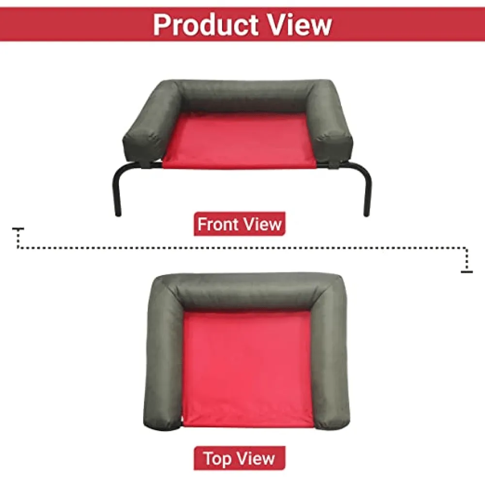 Hiputee Canvas Elevated Bed with Detachable Bolster Cushion for Dogs and Cats (Red/Green)