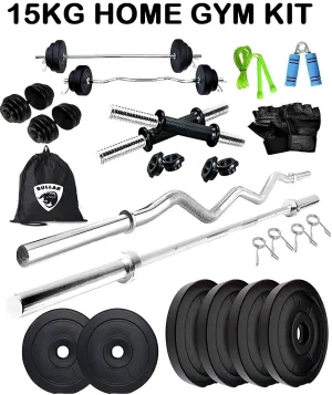 Home gym with 3ft Straight Rod  | 3 ft Curl Rod And Accessories Home Gym Combo |Gym equipments  (15KG)