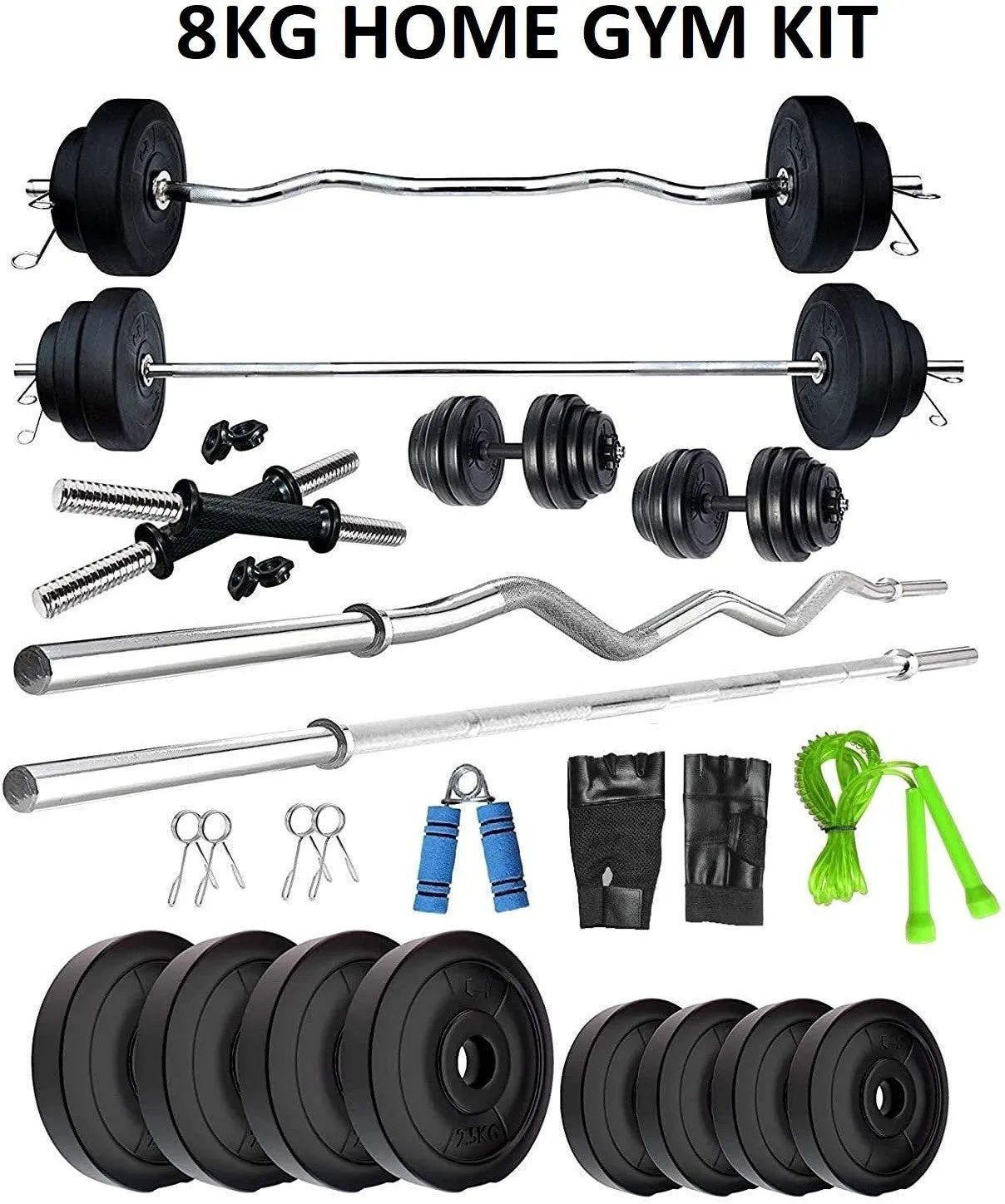 Home gym with 3ft Straight Rod  | 3 ft Curl Rod And Accessories Home Gym Combo | Gym equipments (8KG)