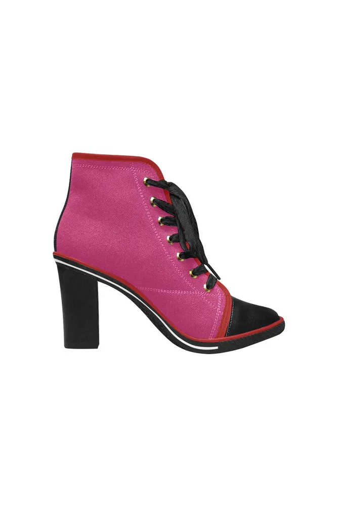 Hot PInk Women's Lace Up Chunky Heel Ankle Booties (Model 054)