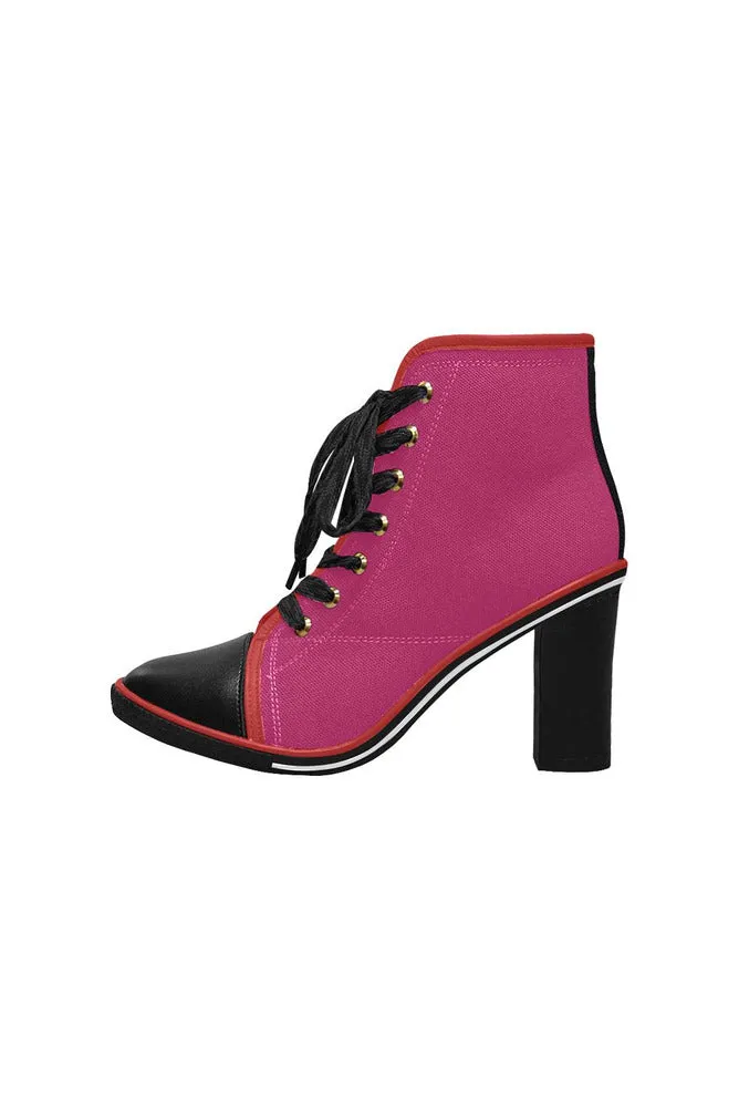 Hot PInk Women's Lace Up Chunky Heel Ankle Booties (Model 054)