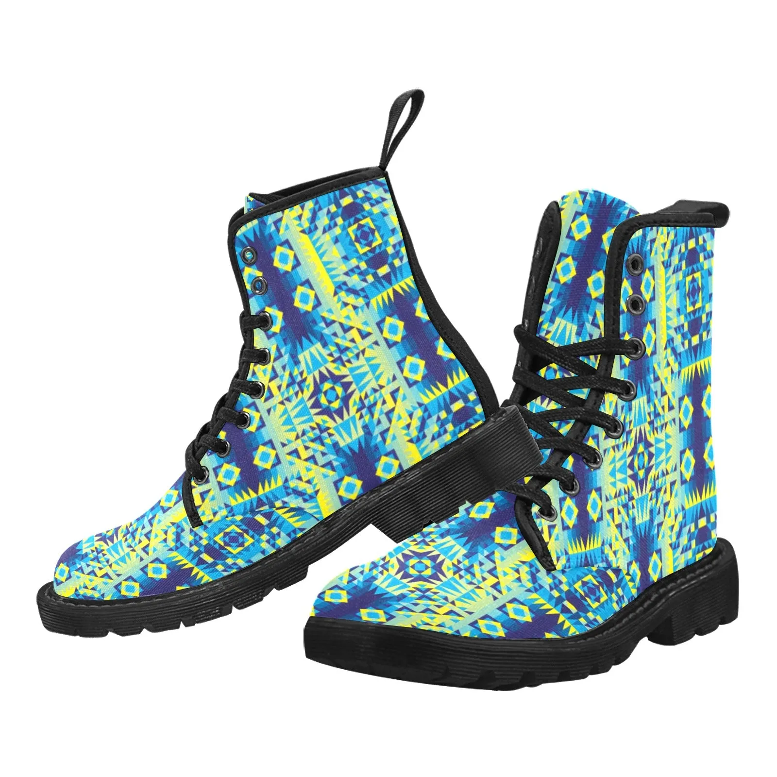 Kaleidoscope Jaune Bleu Boots for Women (Black)