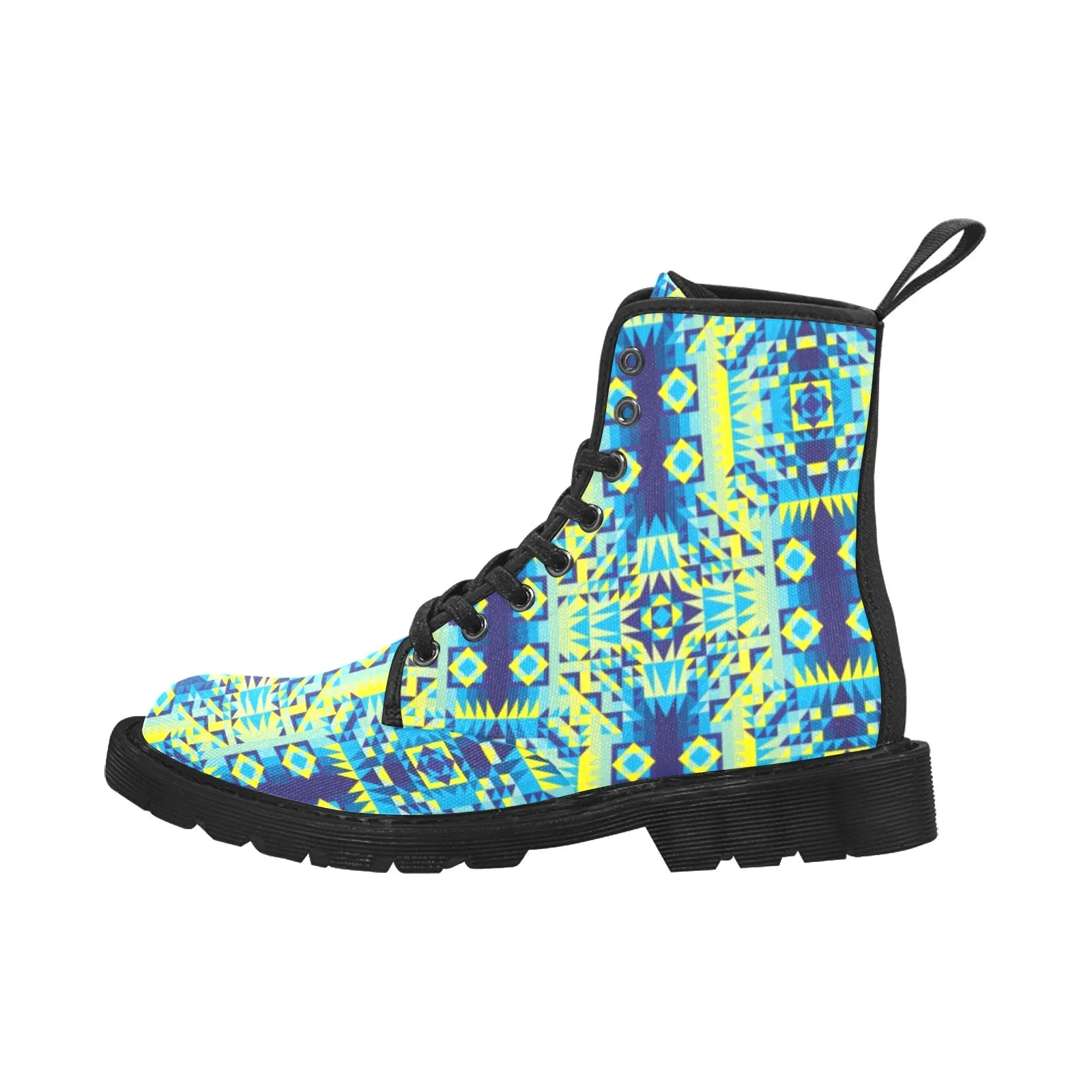 Kaleidoscope Jaune Bleu Boots for Women (Black)