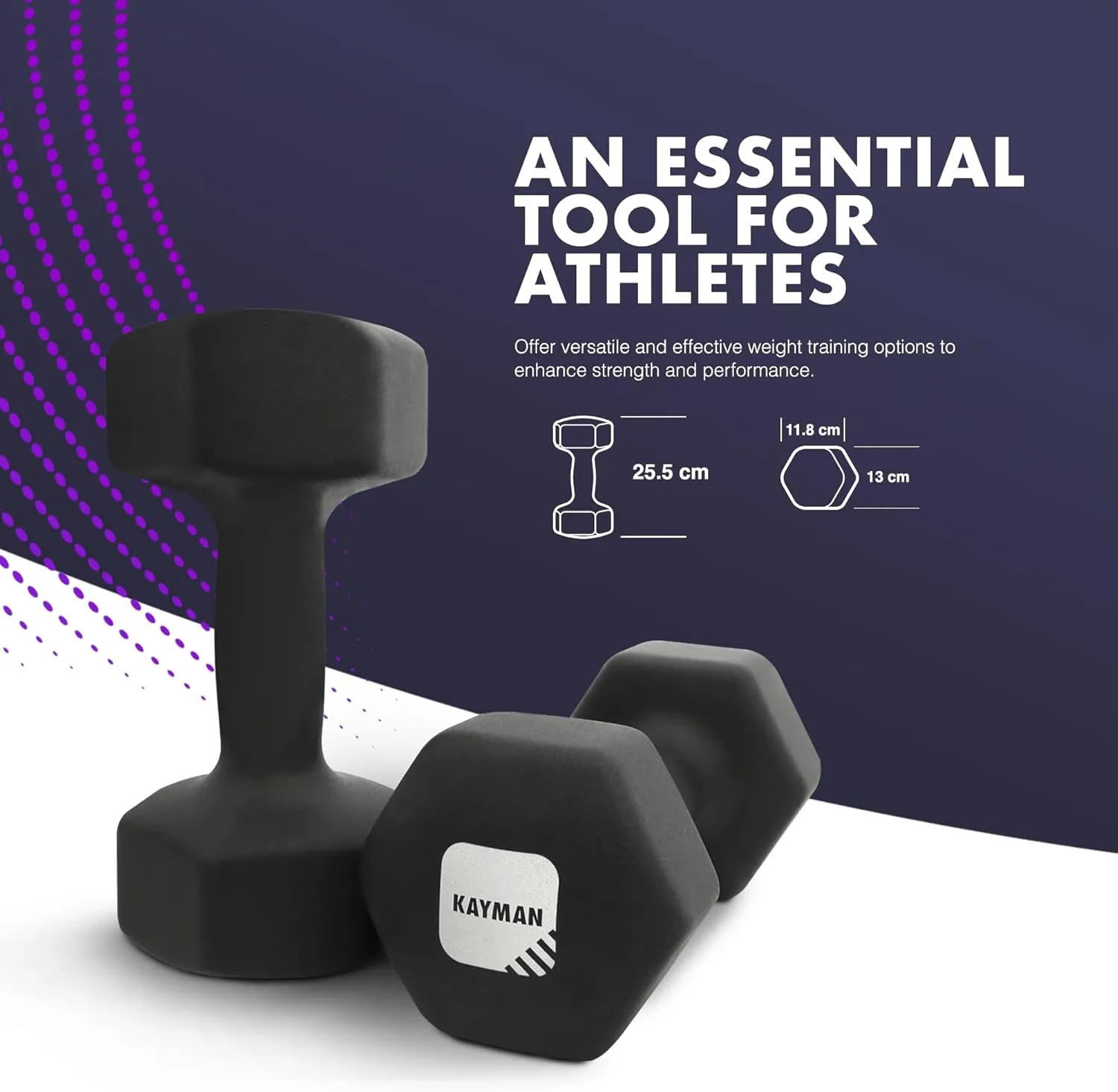 KAYMAN Neoprene Dumbbell Set: Anti-Slip Grip, Hex Edges, Water-Resistant Surface with Workout Poster Guide - Versatile Weight Set (1kg to 10kg) for Home, Gym & Fitness Training